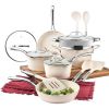 Hammered 15 Pc Ceramic Pots and Pans Set Non Stick Pots and Pan Set Dishwasher Safe Cream White Steel Cookware Sets Kitchen Kit