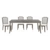 Classic Kitchen Dining 5pc Set Extendable Table and 4 Side Chairs Chenille Fabric Upholstered Brown Gray Finish Wooden Furniture