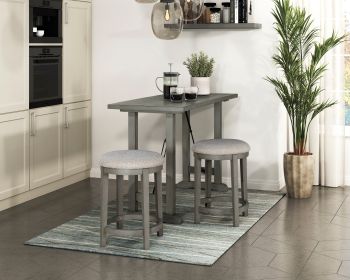 3pc Counter Height Set Light Gray Finish Counter Height Table with 2x Stools Foam Cushioned Seats Kitchen Dining Breakfast Furniture