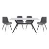 Modern 5pc Dining Table Set with 4x Chairs Gray Upholstered Sintered Stone Tabletop Black Metal Legs Kitchen Dining Furniture