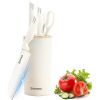 Knife Set for Kitchen, 5-Pieces White Cooking Knife Set with Storage Knife Holder