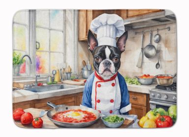 Boston Terrier The Chef Memory Foam Kitchen Mat Machine Washable Anti-Fatigue Mat Cushion Comfort Bath Mat or Kitchen Rug