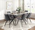 Modern 5pc Dining Table Set with 4x Chairs Gray Upholstered Sintered Stone Tabletop Black Metal Legs Kitchen Dining Furniture