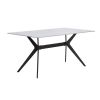 Modern 5pc Dining Table Set with 4x Chairs Gray Upholstered Sintered Stone Tabletop Black Metal Legs Kitchen Dining Furniture