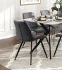 Modern 5pc Dining Table Set with 4x Chairs Gray Upholstered Sintered Stone Tabletop Black Metal Legs Kitchen Dining Furniture