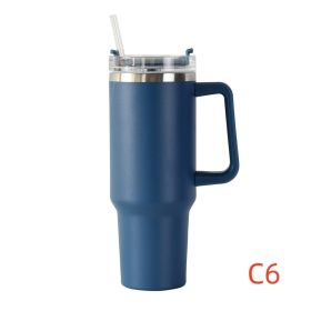 40 oz. With Logo Stainless Steel Thermos Handle Water Glass With Lid And Straw Beer Glass Car Travel Kettle Outdoor Water Bottle (Color: C6, Capacity: 1200ml)