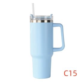 40 oz. With Logo Stainless Steel Thermos Handle Water Glass With Lid And Straw Beer Glass Car Travel Kettle Outdoor Water Bottle (Color: C15, Capacity: 1200ml)