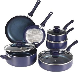 Pots and Pans Set,Aluminum Cookware Set, Nonstick Ceramic Coating, Fry Pan, Stockpot with Lid, Blue,10 Pieces (Color: Upgraded 10 PCS-Blue)