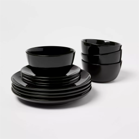 12pc Stoneware Avesta Dinnerware Set (Color: black)