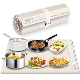 Silicone Electric Roll Up Heating Tray Food Warmers Mat Portable Hot Plates to Keep Food Warm (Color: creamy white)