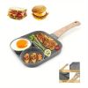 1pc Fry Pan For Egg, Non Stick Ham Pancake Maker, Egg Burger Pan With Wooden Handle, 4 Holes, For Induction Cooker Gas Stove