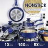 Pots and Pans Set,Aluminum Cookware Set, Nonstick Ceramic Coating, Fry Pan, Stockpot with Lid, Blue,10 Pieces